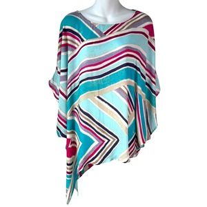 Chicos Asymmetrical Poncho Top Women S/M Multicolor Boho Luxury Vacation Flowy